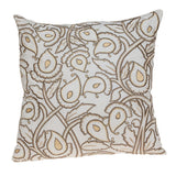 22" Brown And White Floral Cotton Throw Pillow with Embroidery