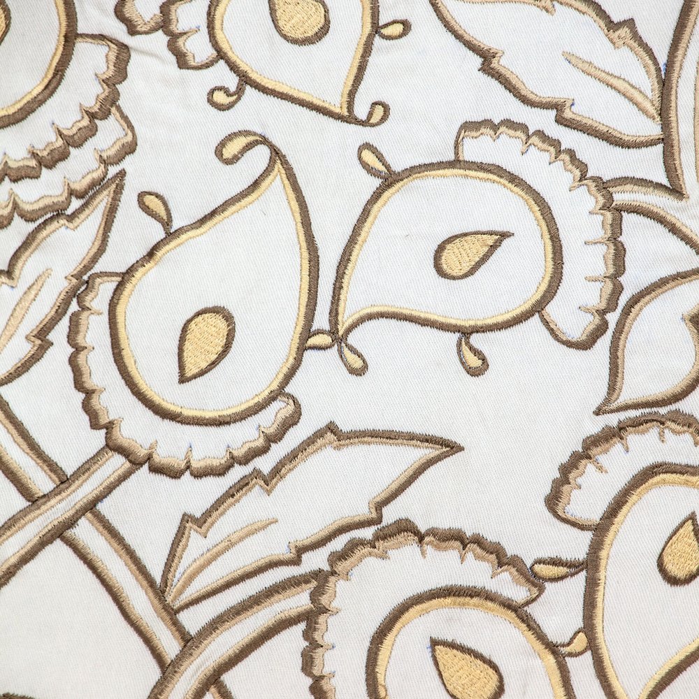 22" Brown and White Cotton Throw Pillow with Embroidery