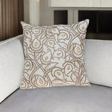 22" Brown and White Cotton Throw Pillow with Embroidery
