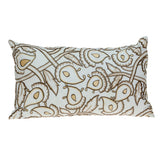 14" X 24" Brown and White Cotton Lumbar Throw Pillow with Embroidery