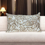 14" X 24" Brown and White Cotton Lumbar Throw Pillow with Embroidery