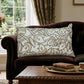 14" X 24" Brown and White Cotton Lumbar Throw Pillow with Embroidery