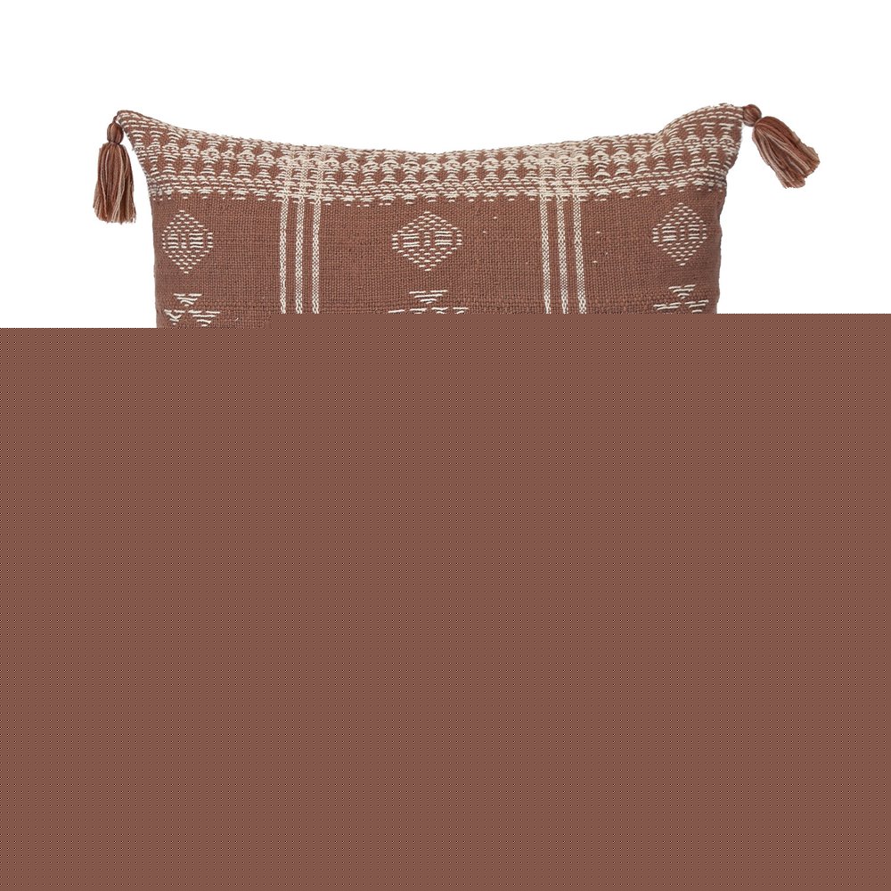 18" Beige and Brown Cotton Throw Pillow with Tassels