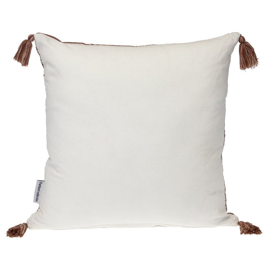 18" Beige and Brown Cotton Throw Pillow with Tassels
