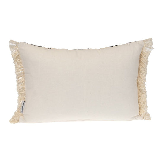 14" X 20" Beige and Black Southwestern Cotton Throw Pillow With Fringe