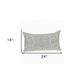 14" X 24" Beige and Green Linen Lumbar Throw Pillow with Embroidery
