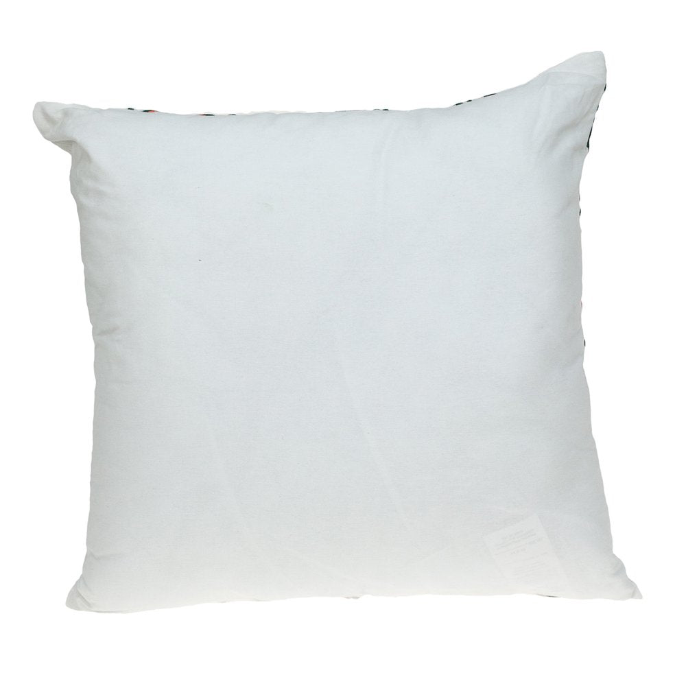 22" Green and White Cotton Throw Pillow with Embroidery