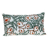 14" X 24" Green and White Cotton Lumbar Throw Pillow with Embroidery