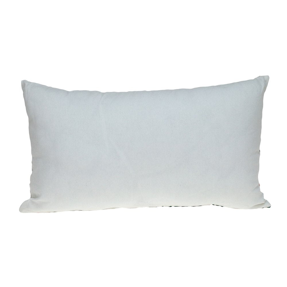 14" X 24" Green and White Cotton Lumbar Throw Pillow with Embroidery