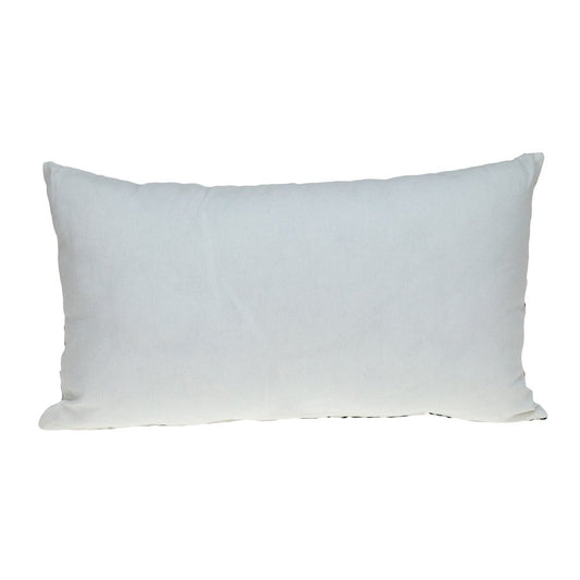14" X 24" Green and White Cotton Lumbar Throw Pillow with Embroidery