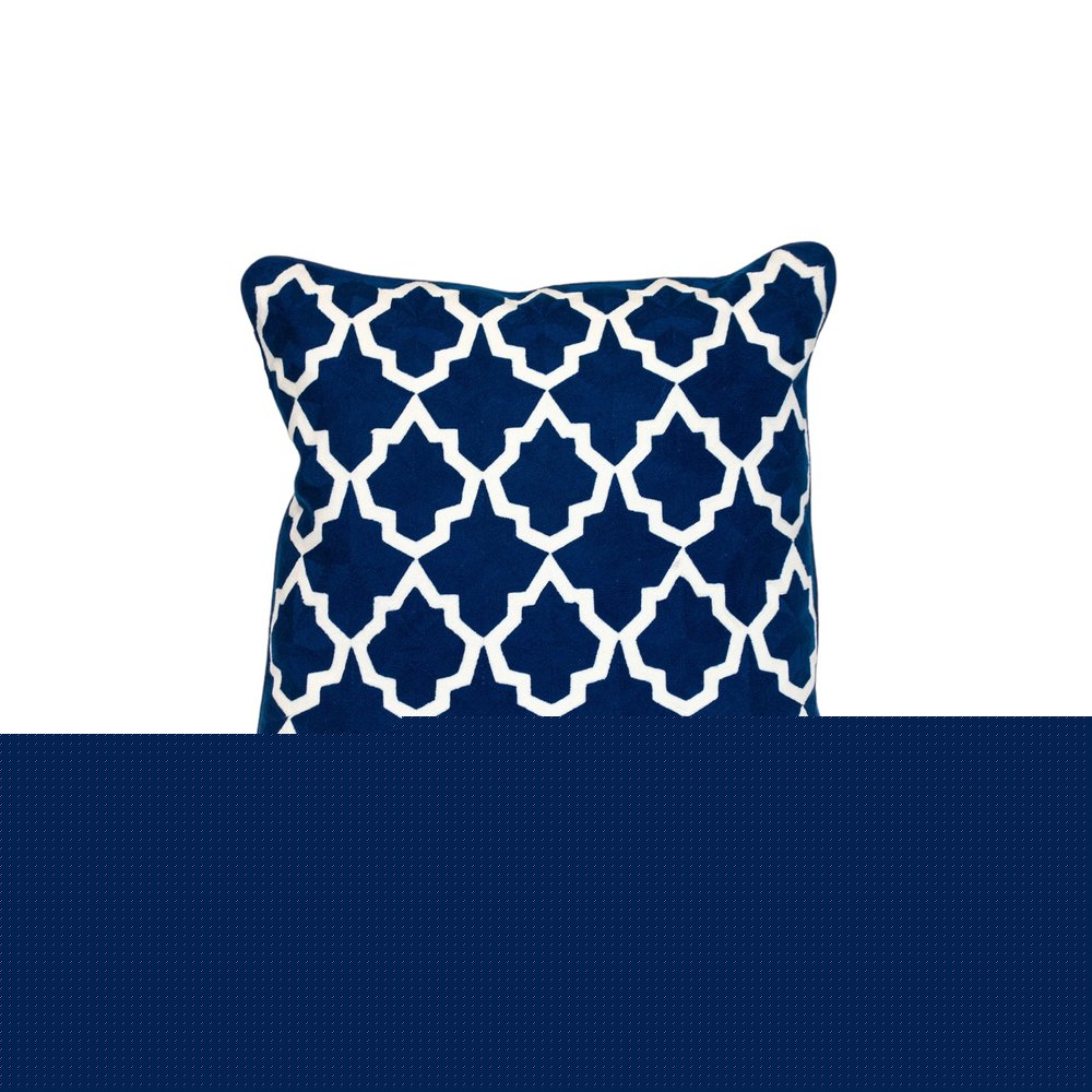 20" Blue and White Geometric Cotton Throw Pillow