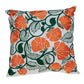 22" Orange and White Floral Cotton Throw Pillow With Embroidery