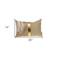 14" X 20" Beige and Gold Striped Cotton Blend Throw Pillow
