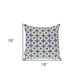 18" Beige and Blue Geometric Cotton Throw Pillow