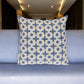 18" Beige and Blue Geometric Cotton Throw Pillow