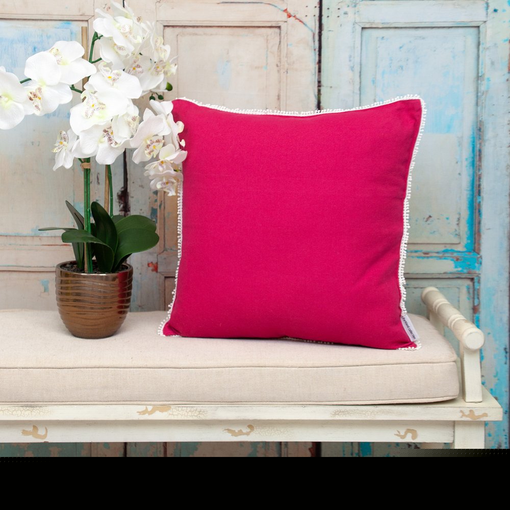 20" Hot Pink Cotton Throw Pillow With Fringe