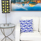 18" Blue and White Geometric Cotton Throw Pillow With Embroidery