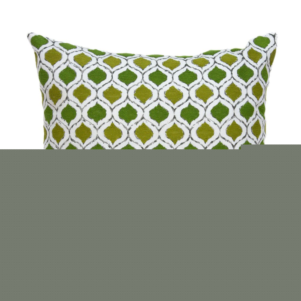 20" Green and White Ogee Cotton Throw Pillow With Embroidery