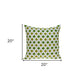 20" Green and White Ogee Cotton Throw Pillow With Embroidery