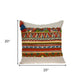 20" Beige and Orange Striped Cotton Blend Throw Pillow With Embroidery