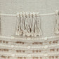 18" Beige and Gold Striped Cotton Blend Throw Pillow With Fringe