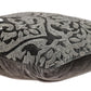 18" Gray and Silver Damask Velvet Throw Pillow With Beads