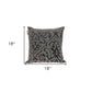 18" Gray and Silver Damask Velvet Throw Pillow With Beads