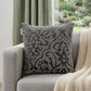 18" Gray and Silver Damask Velvet Throw Pillow With Beads