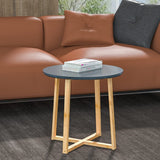 20" Gray and Natural Solid Wood Round Cross Legs End Table