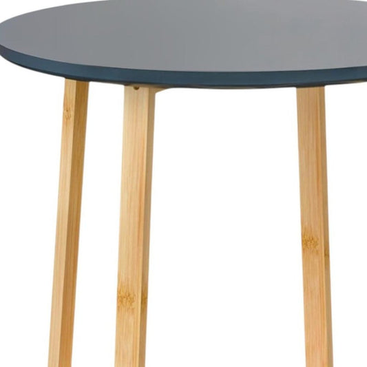 20" Gray and Natural Solid Wood Round Cross Legs End Table