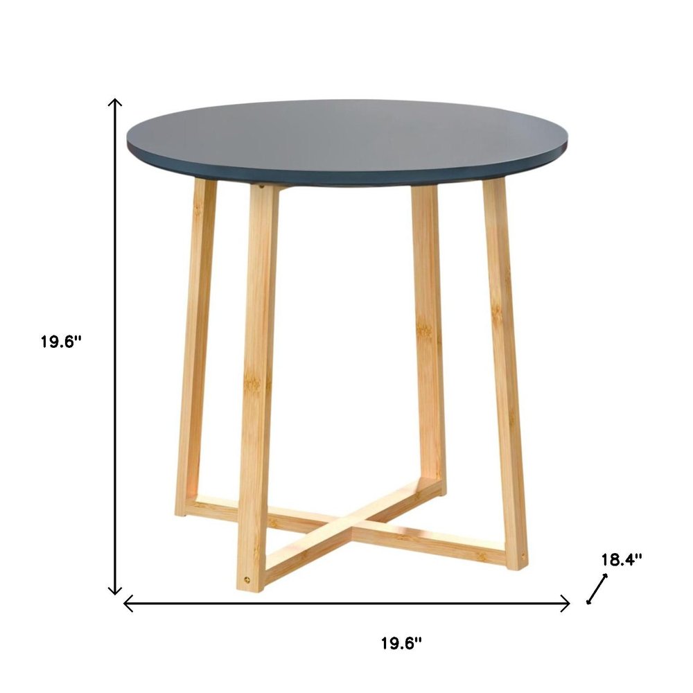 20" Gray and Natural Solid Wood Round Cross Legs End Table