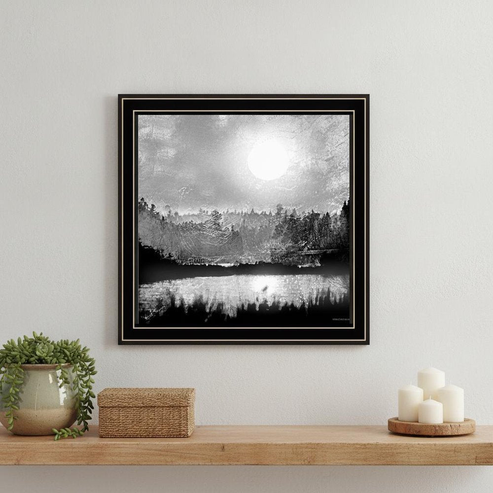 Big Moon Lake Black Framed Print Wall Art