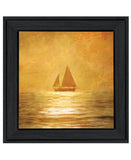 Solo Gold Sunset Sailboat Black Framed Print Wall Art