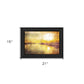 Yellow Sunset Boats In Marina Black Framed Print Wall Art