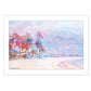Rainbow Bright Sandy Beach with Umbrellas White Framed Print Wall Art
