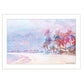 Rainbow Bright Sandy Beach with Umbrellas White Framed Print Wall Art