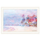 Rainbow Bright Sandy Beach with Umbrellas White Framed Print Wall Art