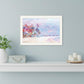Rainbow Bright Sandy Beach with Umbrellas White Framed Print Wall Art