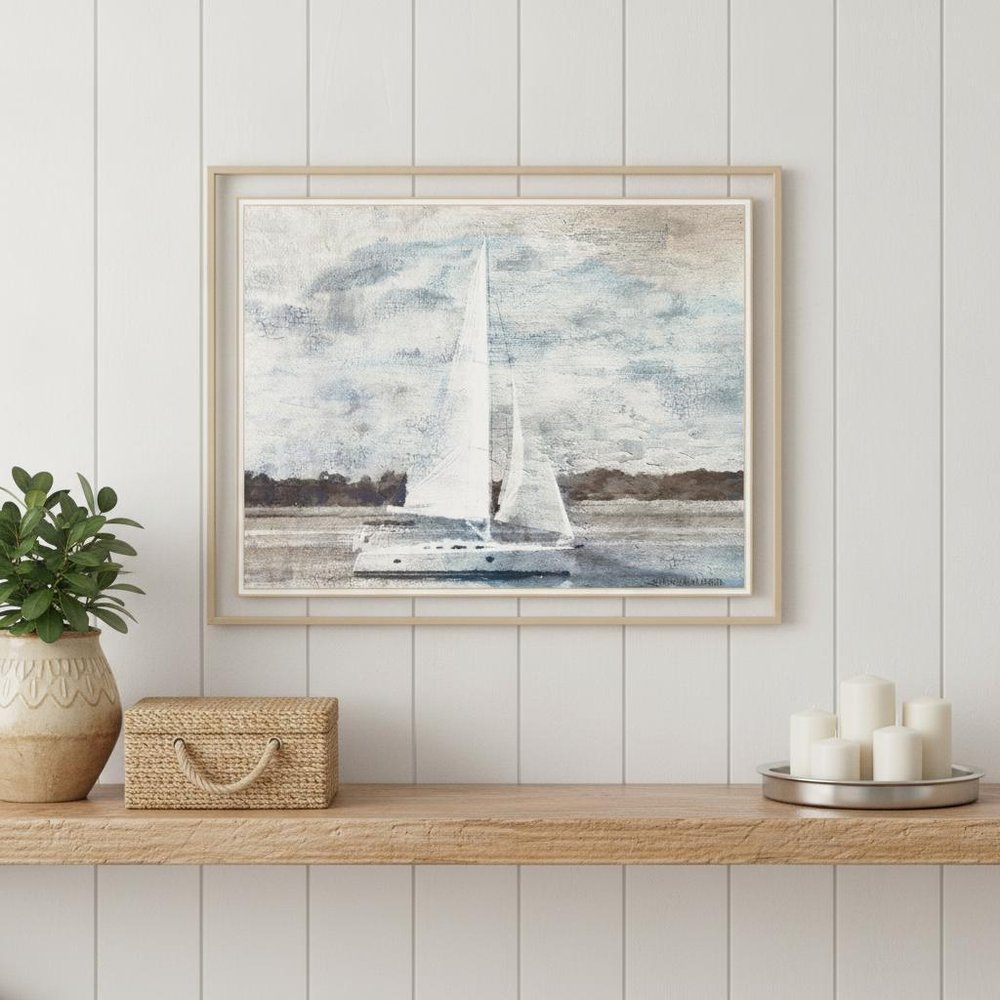 Sailboat on Water White Framed Print Wall Art
