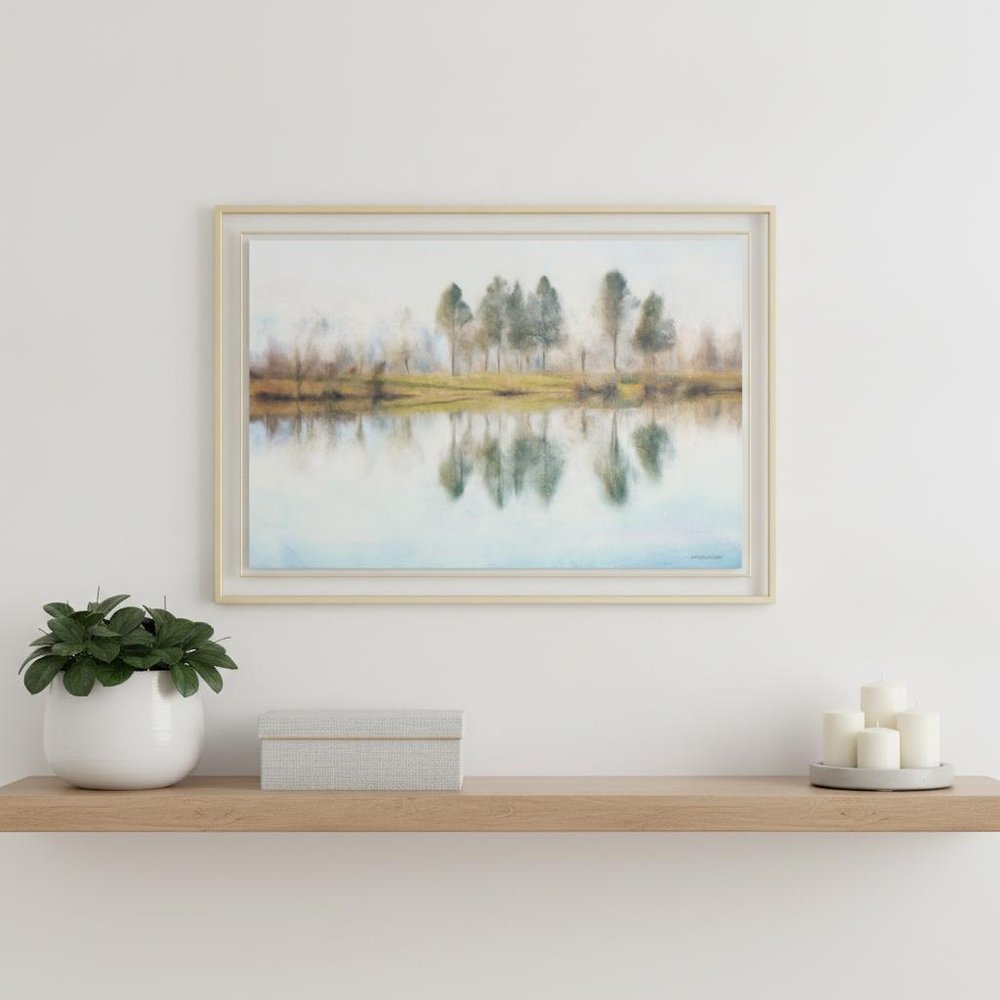 Lake Reflections White Framed Print Wall Art