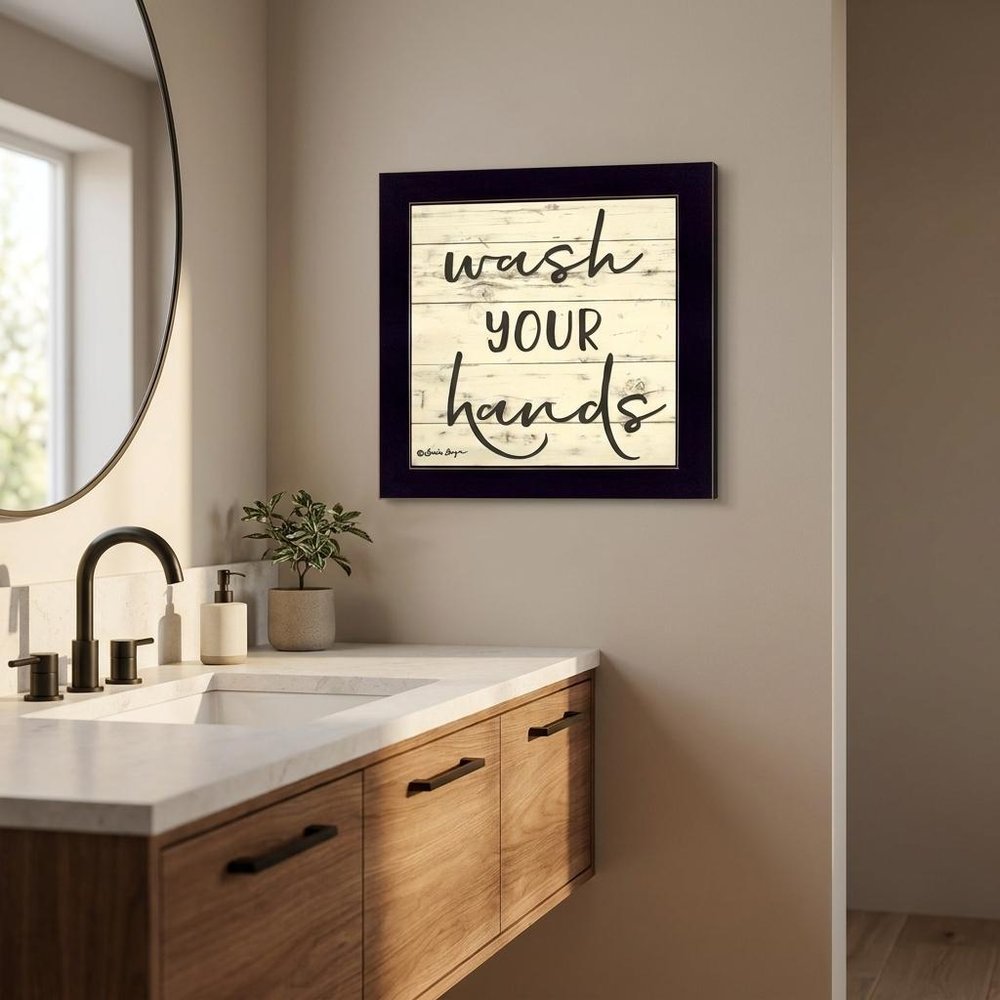 Wash Your Hands Black Framed Print Bathroom Wall Art