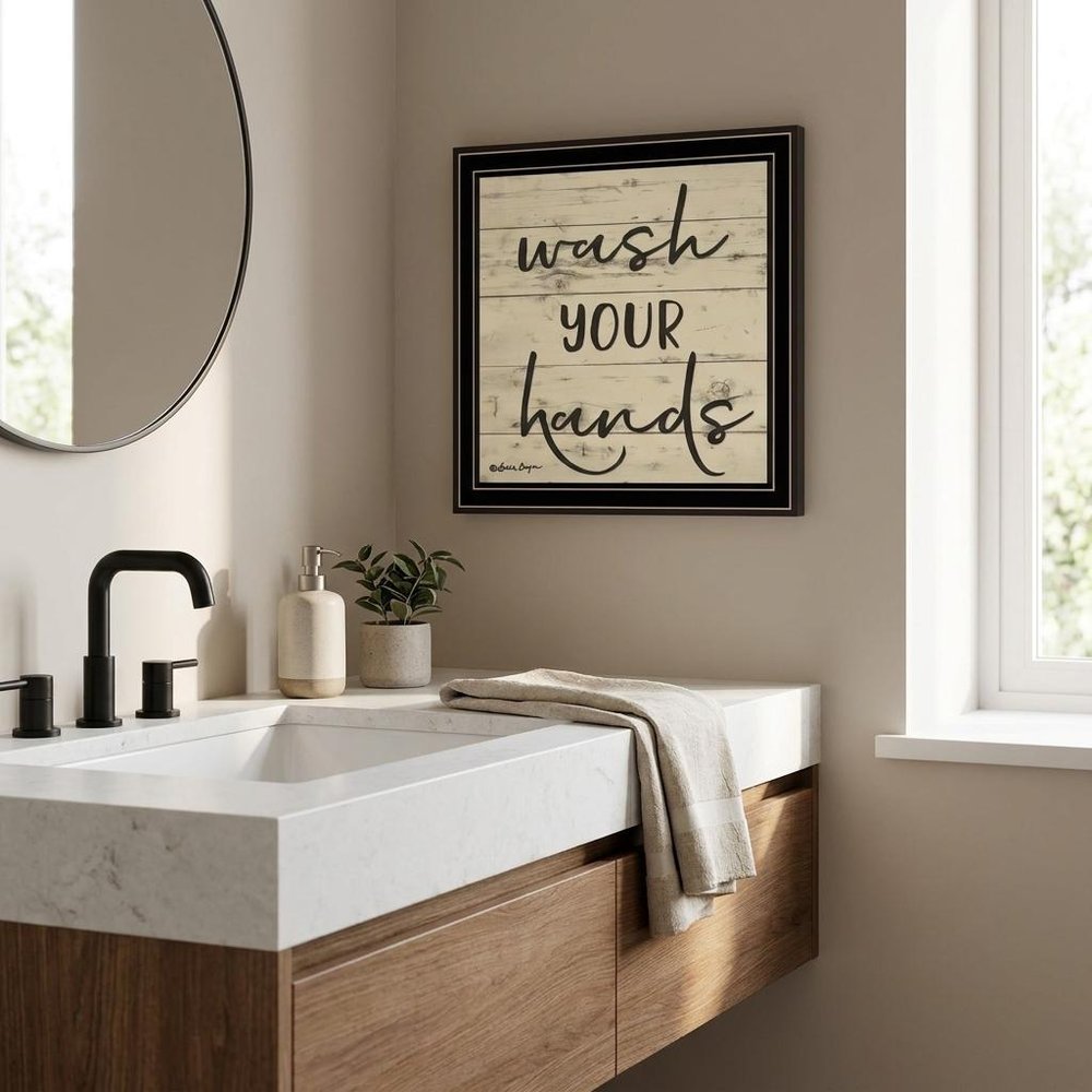 Wash Your Hands Black Framed Print Bathroom Wall Art