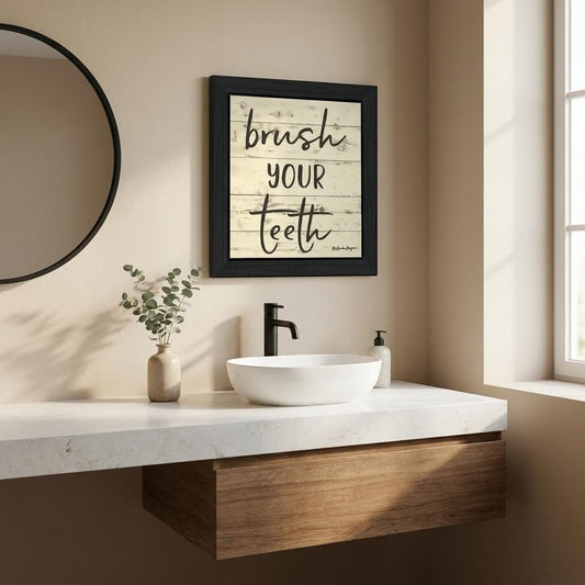 Brush your Teeth Black Framed Print Bathroom Wall Art
