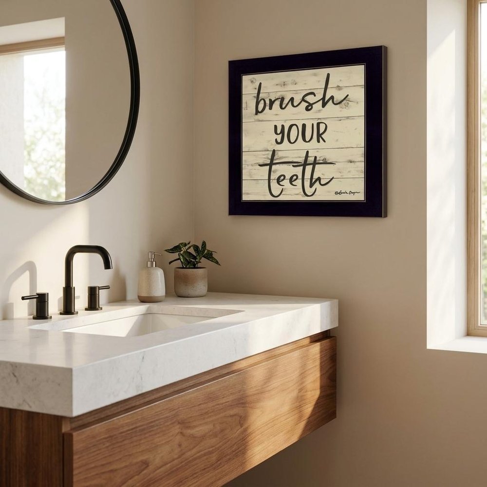 Brush your Teeth Black Framed Print Bathroom Wall Art