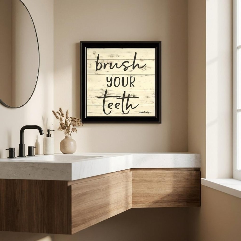 Brush your Teeth Black Framed Print Bathroom Wall Art