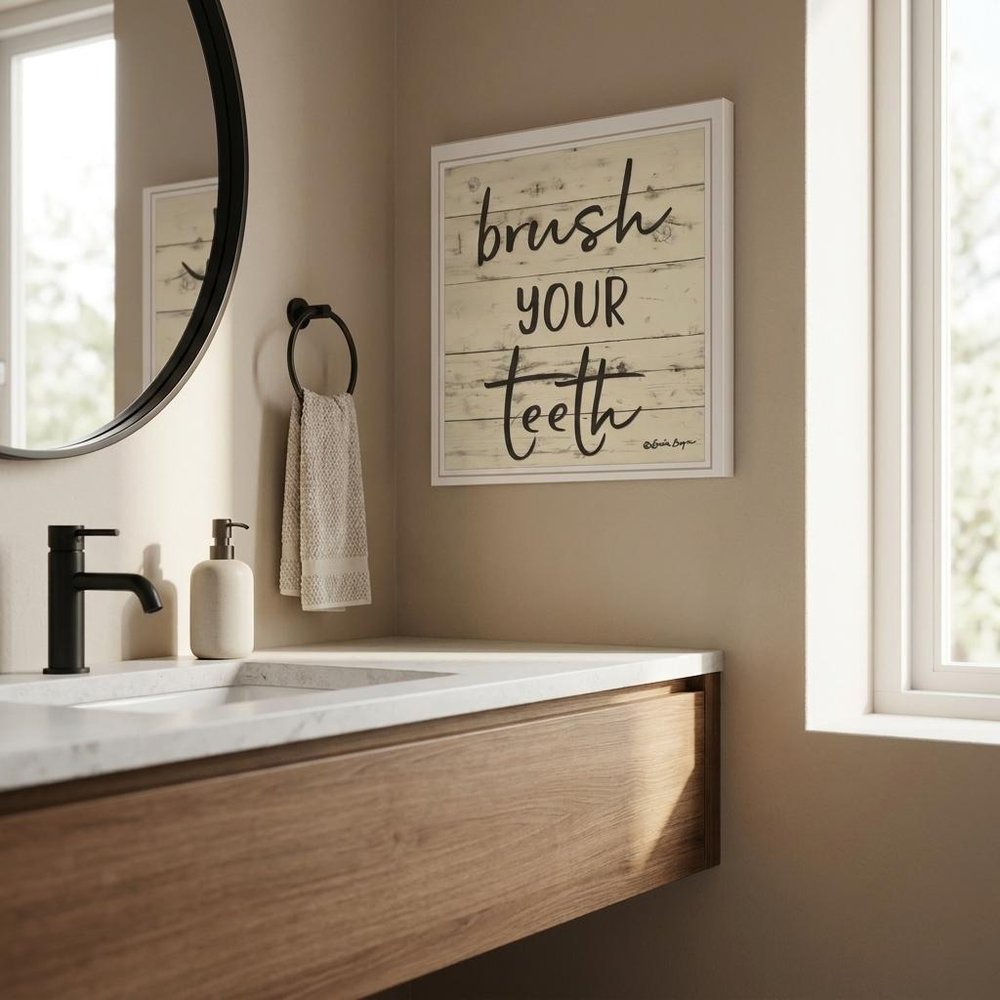 Brush your Teeth Black Framed Print Bathroom Wall Art