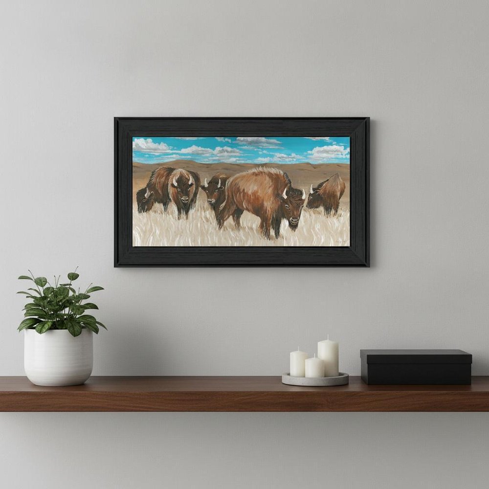 Bison Herd Black Framed Print Wall Art