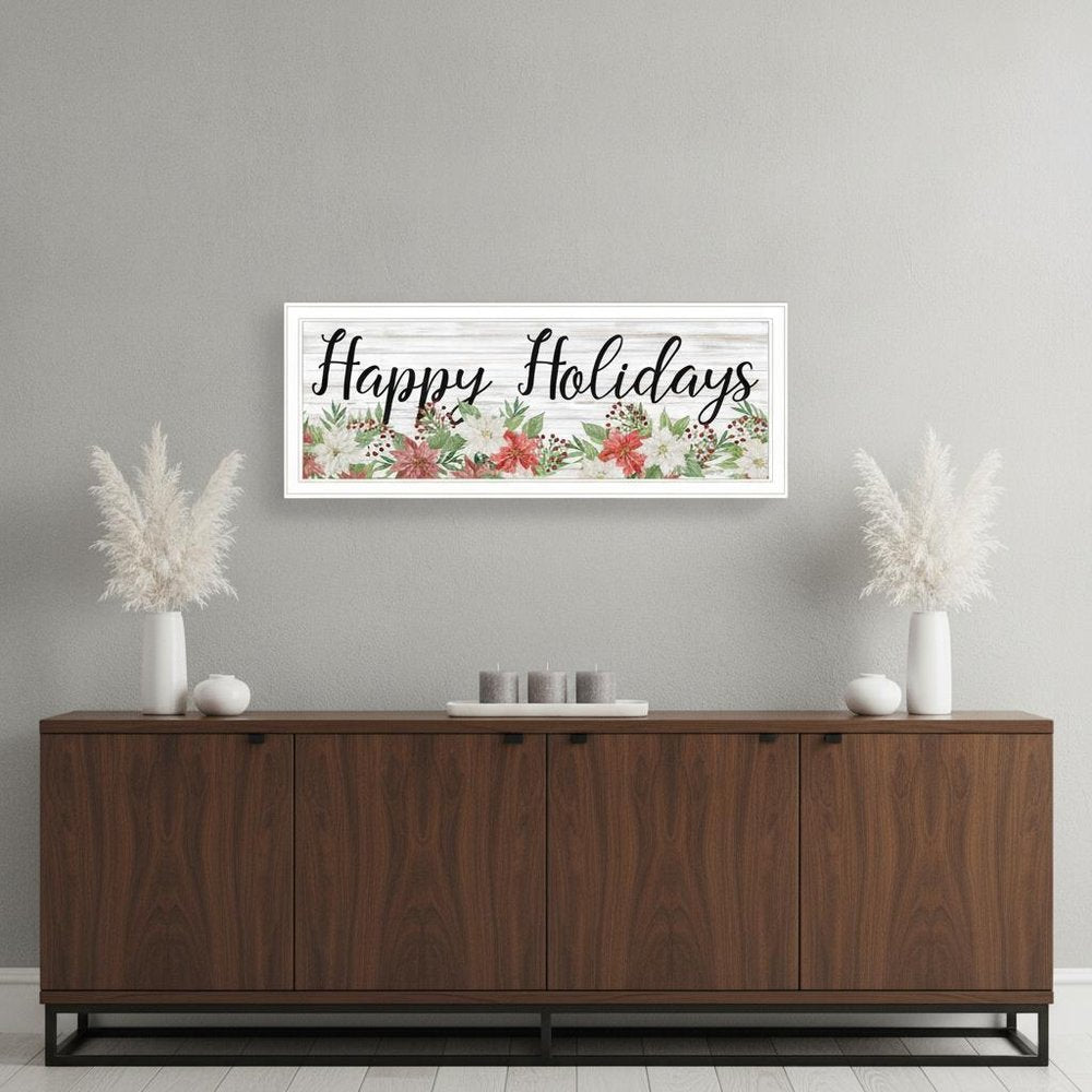 Happy Holiday White Framed Print Wall Art