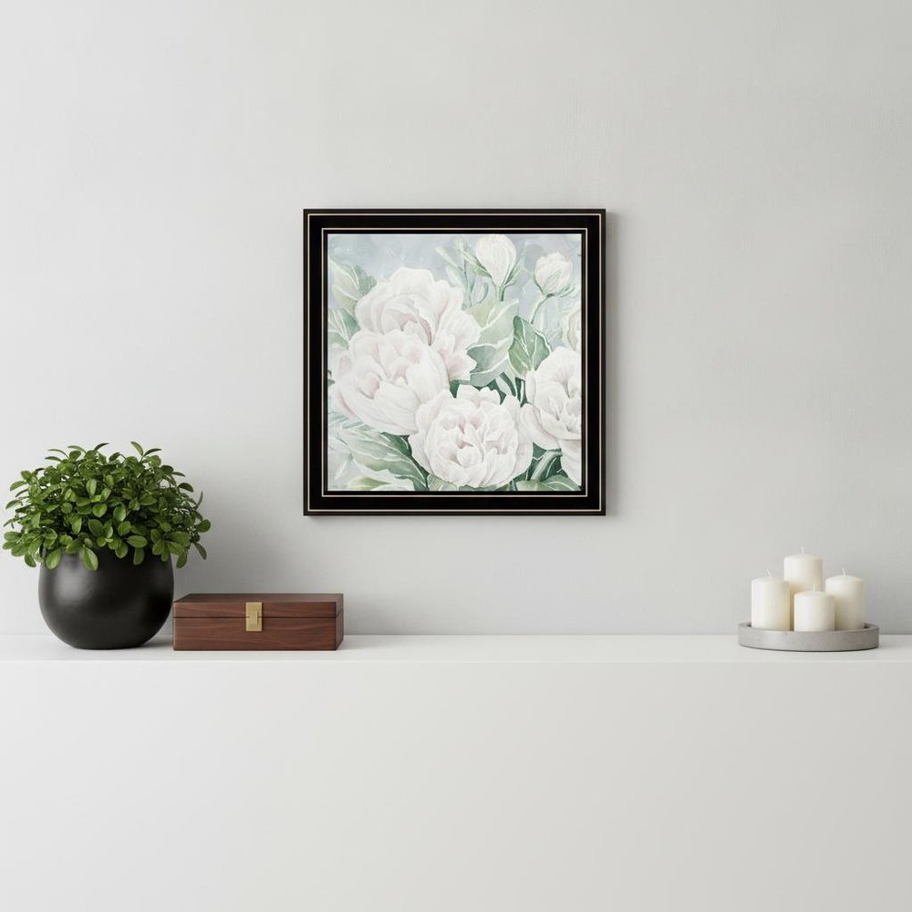 Peaceful Peonies In Full Bloom Black Framed Print Wall Art
