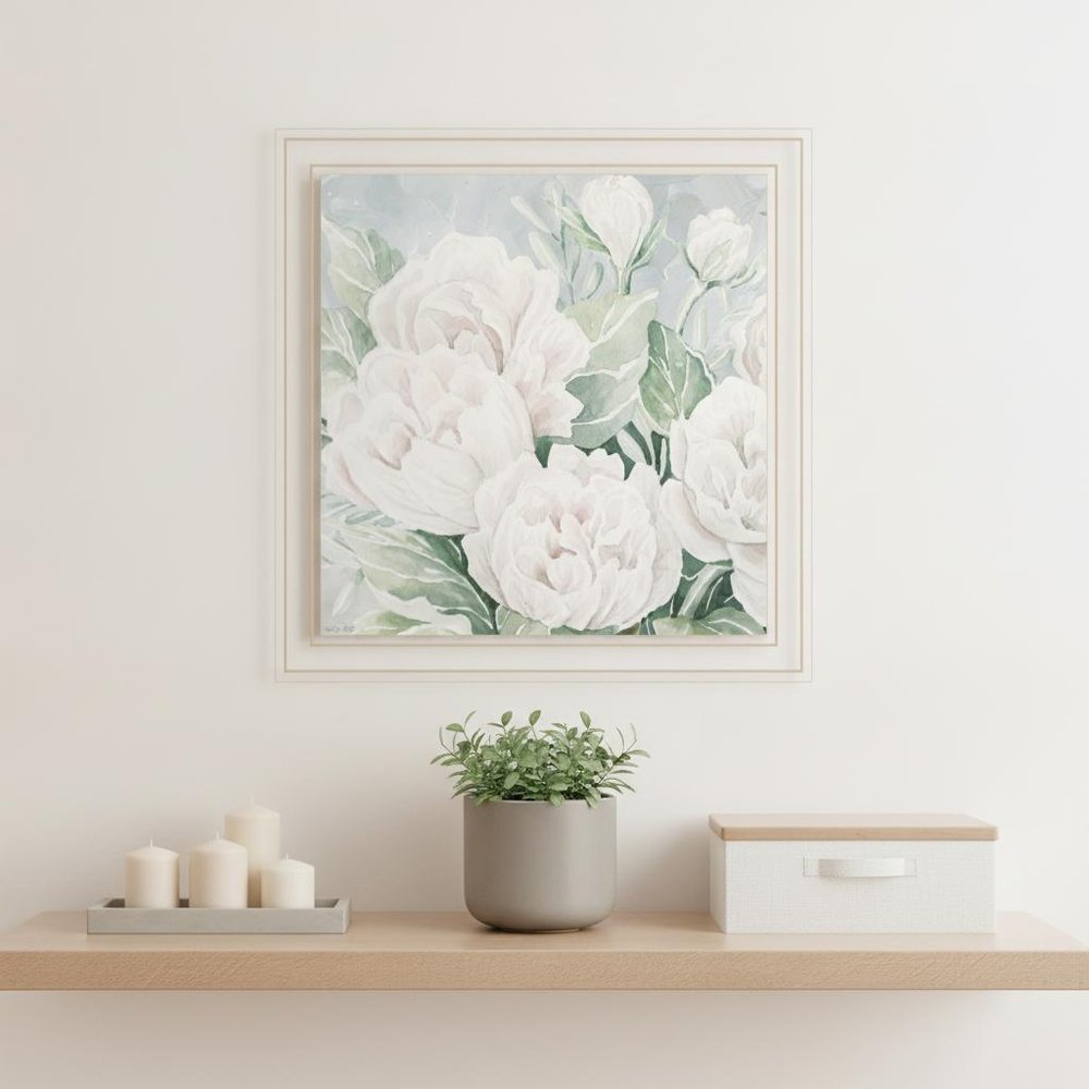 Peaceful Peonies In Full Bloom Black Framed Print Wall Art